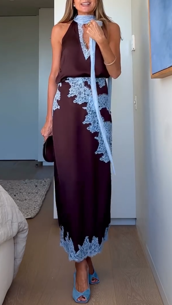 Elegant Brown Satin Two Piece Set for Women – view 2