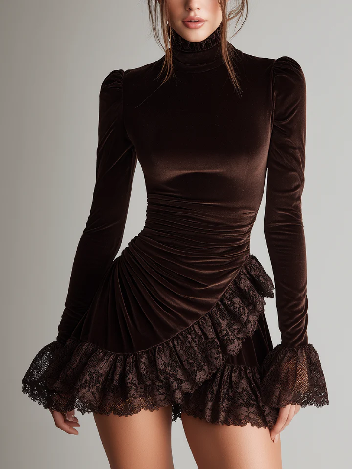Elegant Brown Velvet Mini Dress for Women