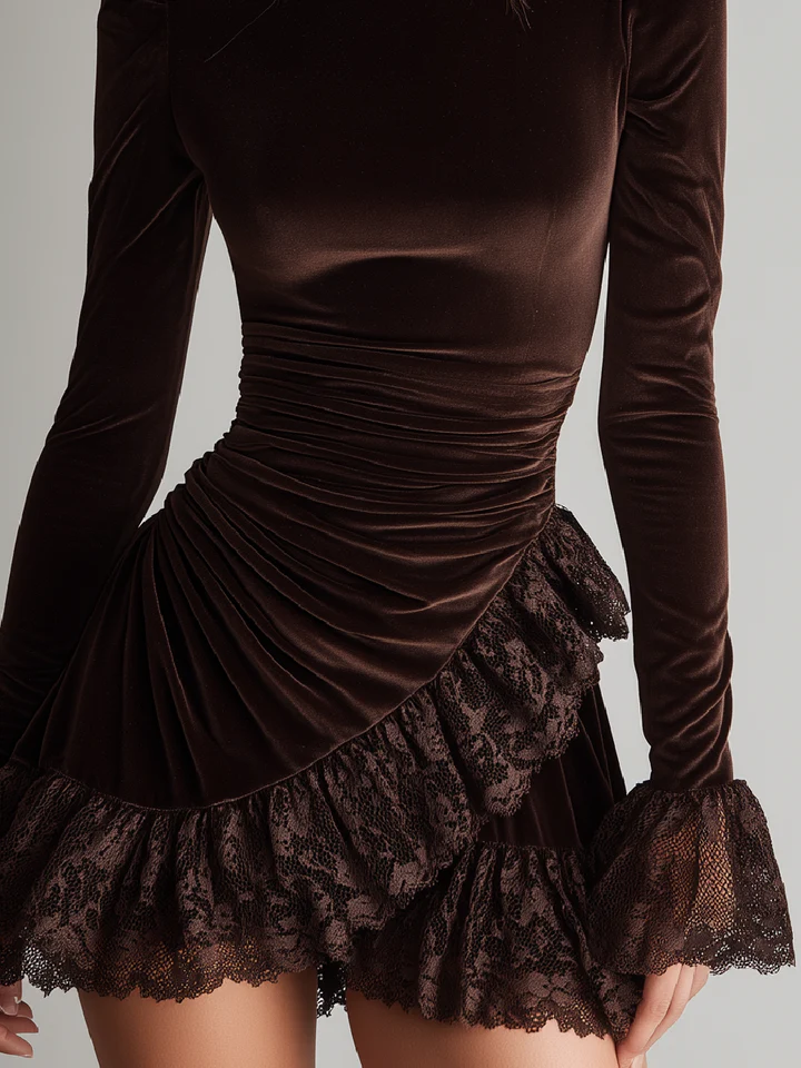 Elegant Brown Velvet Mini Dress for Women – view 3