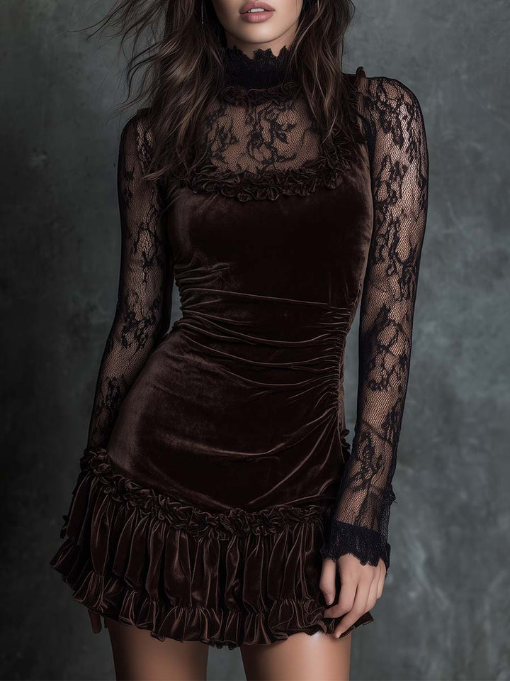 Elegant Chocolate Velvet Mini Dress for Women