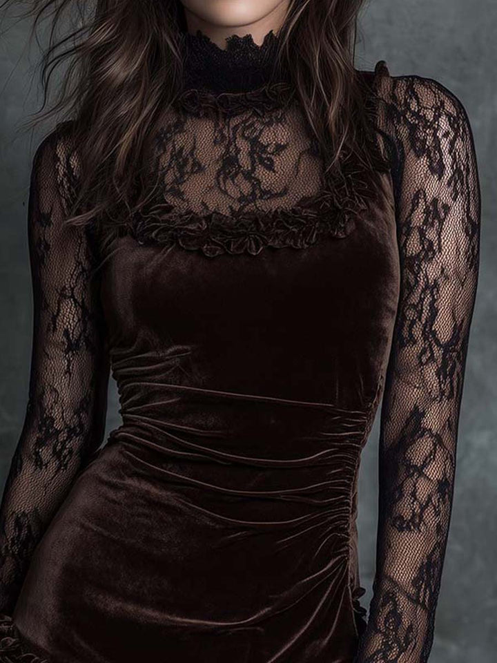 Elegant Chocolate Velvet Mini Dress for Women – view 2