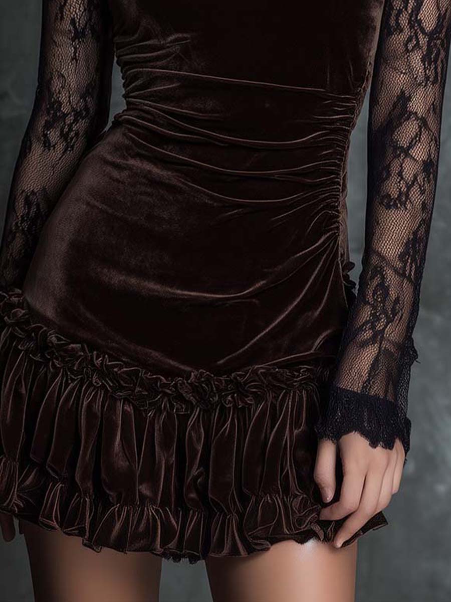 Elegant Chocolate Velvet Mini Dress for Women – view 3