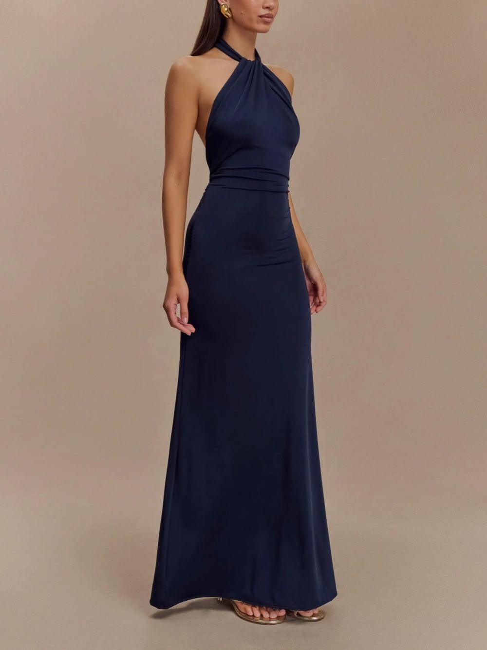 Elegant Navy Halter Maxi Dress for Women – view 4