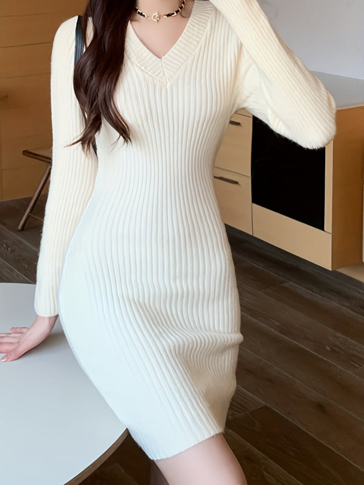 Elegant Ribbed Sweater Mini Dress for Women – view 8