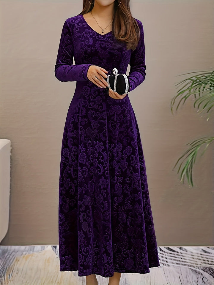 Elegant Velvet Floral Maxi Dress for Women – view 10
