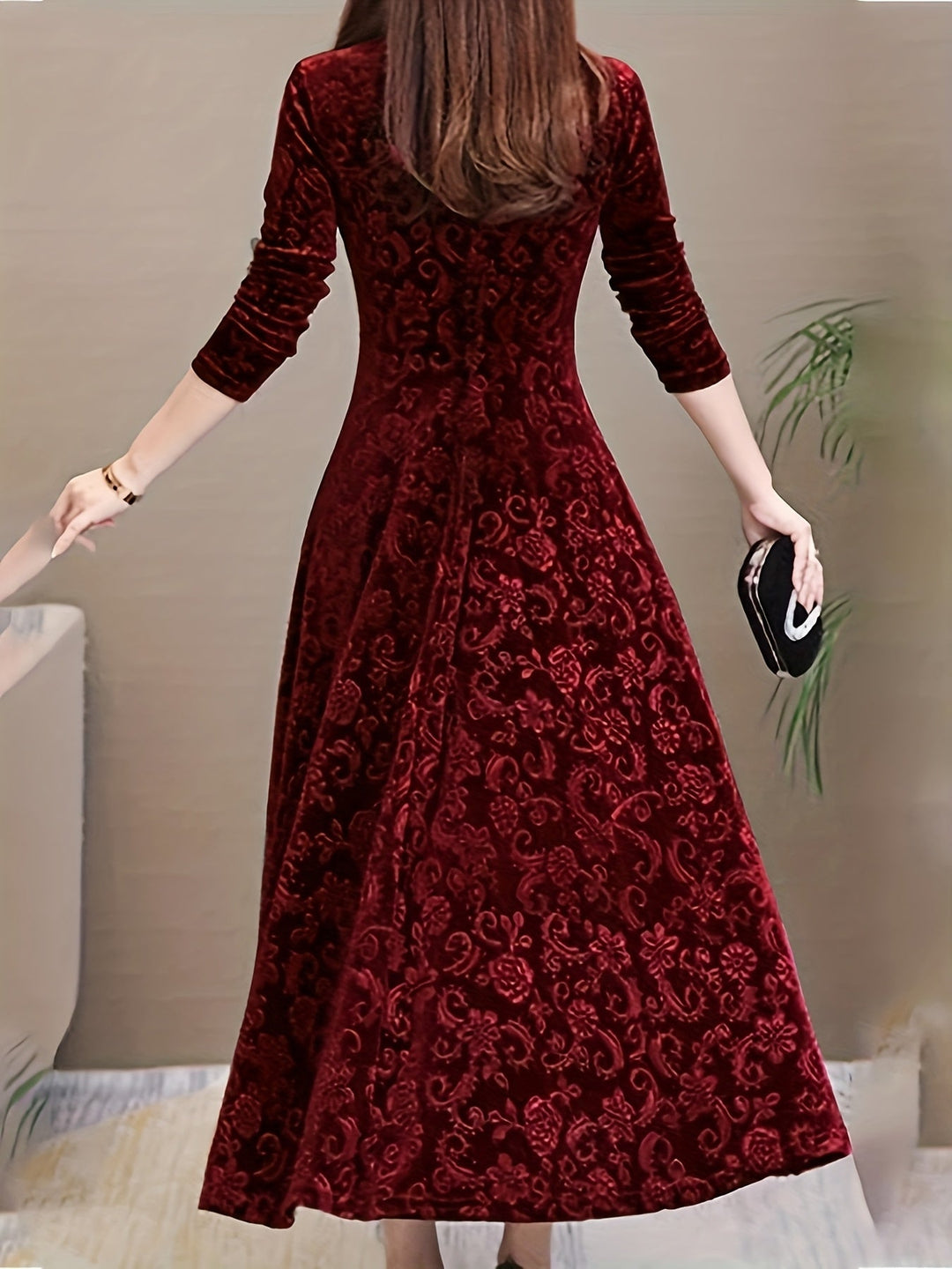 Elegant Velvet Floral Maxi Dress for Women – view 5