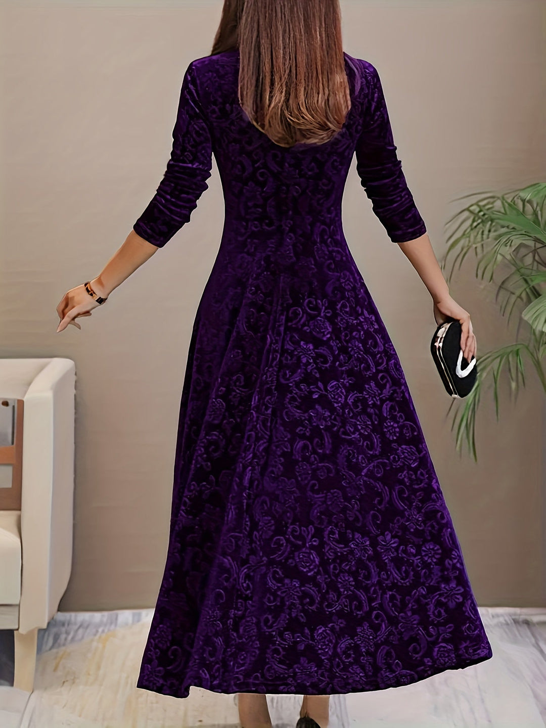 Elegant Velvet Floral Maxi Dress for Women – view 6