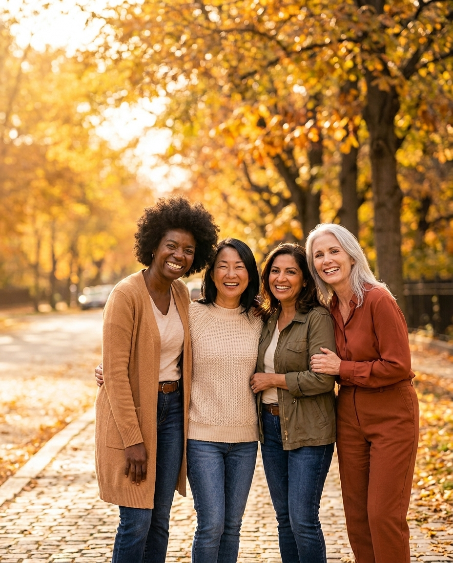 Four women on an autumn street - mobile