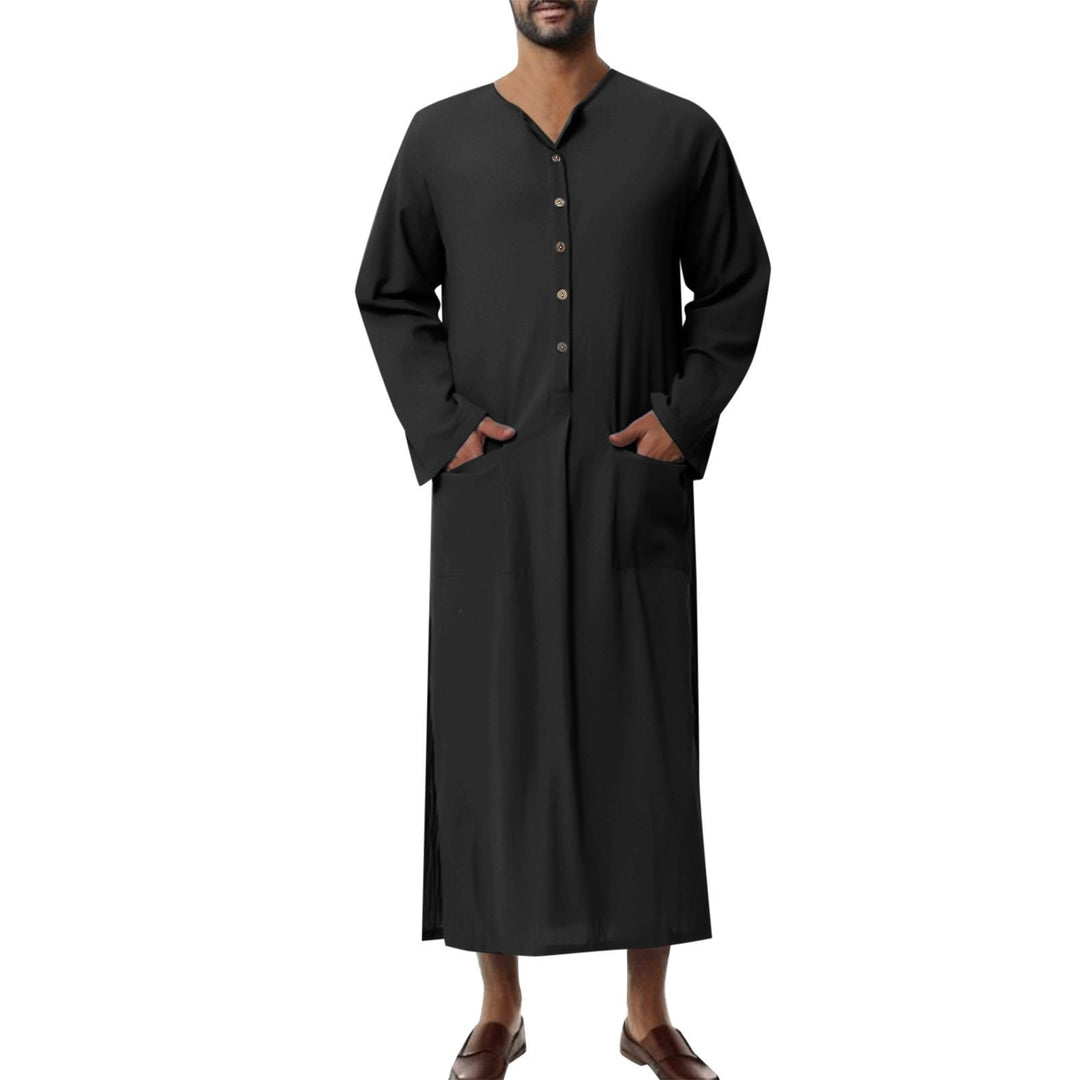 Effortless Linen Kaftan for Women with Stand Collar Long Sleeve Button Front Relaxed Flowing Style