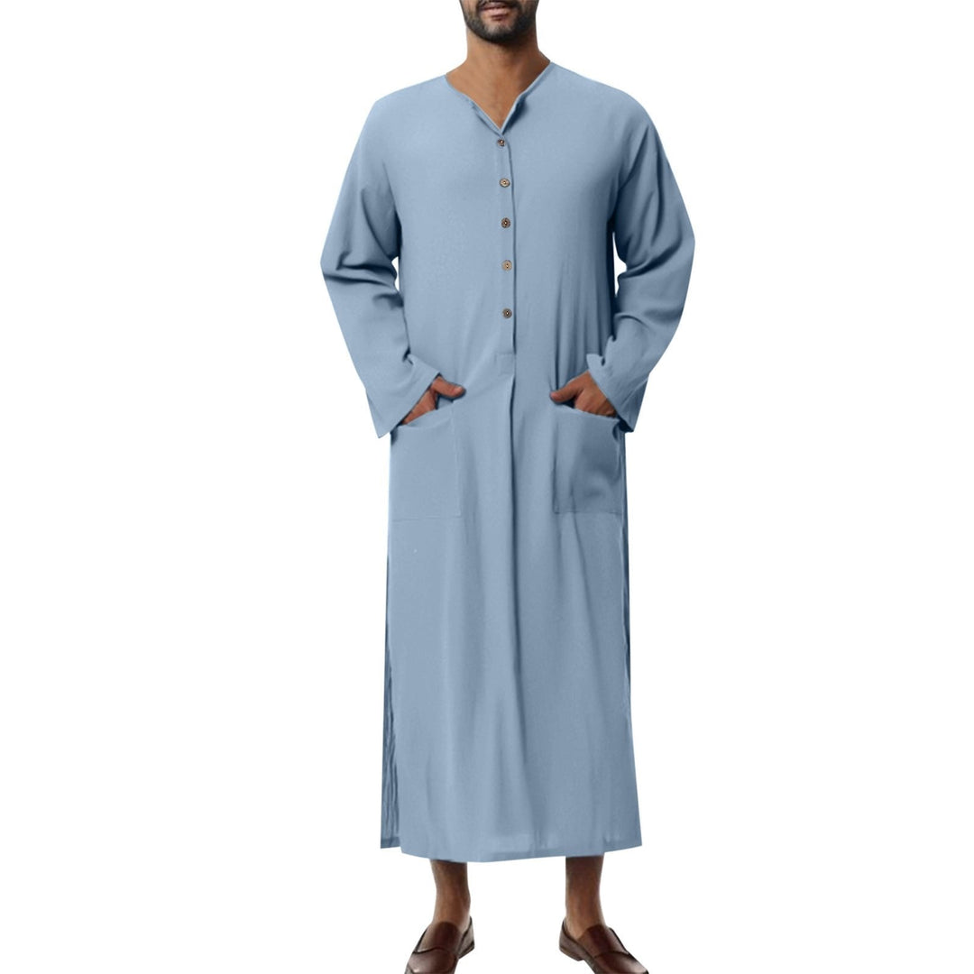 Effortless Linen Kaftan for Women with Stand Collar Long Sleeve Button Front Relaxed Flowing Style