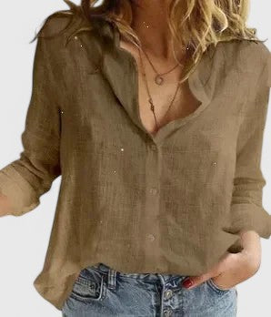 Effortless Floral Blouse for Women with Collar V Neck Long Sleeve Button Front Relaxed Style