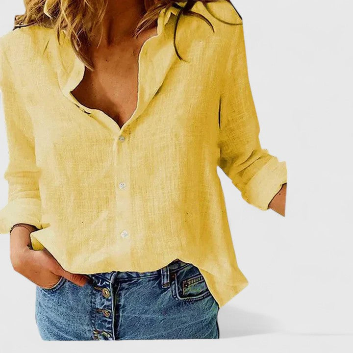 Effortless Floral Blouse for Women with Collar V Neck Long Sleeve Button Front Relaxed Style