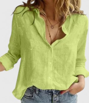 Effortless Floral Blouse for Women with Collar V Neck Long Sleeve Button Front Relaxed Style