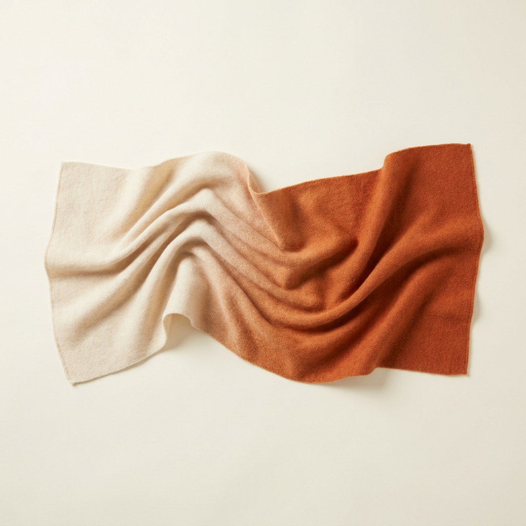 Sofia colourblock long scarf shading cream to rust, arranged on a cream studio backdrop