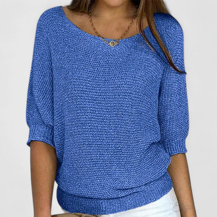 Comfortable Knit Sweater for Women with Scoop Neck Dolman Sleeve Ribbed Hem Relaxed Style