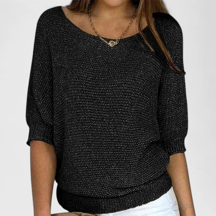 Comfortable Knit Sweater for Women with Scoop Neck Dolman Sleeve Ribbed Hem Relaxed Style