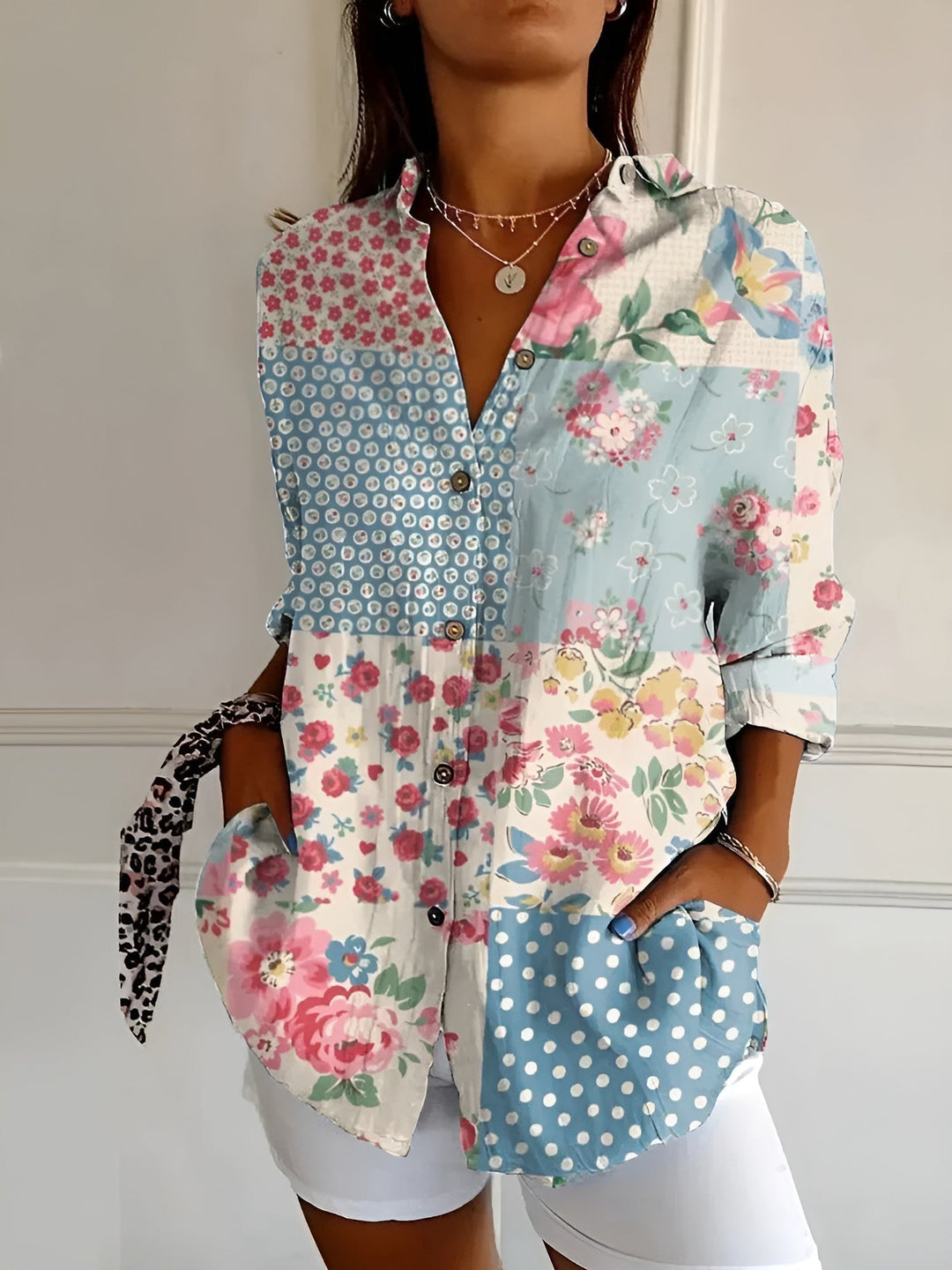 Effortless Floral Print Blouse for Women with Collar Long Sleeve Button Front Relaxed Style