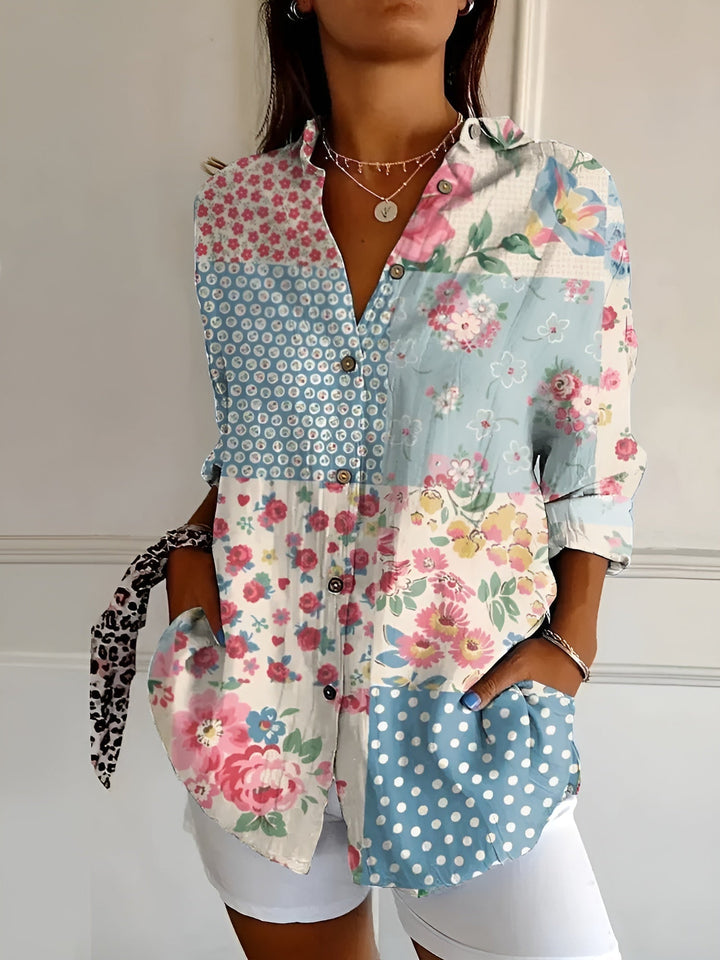 Effortless Floral Print Blouse for Women with Collar Long Sleeve Button Front Relaxed Style