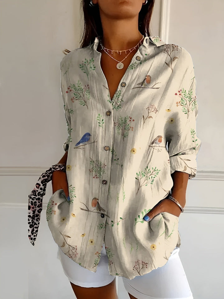 Effortless Floral Print Blouse for Women with Collar Long Sleeve Button Front Relaxed Style
