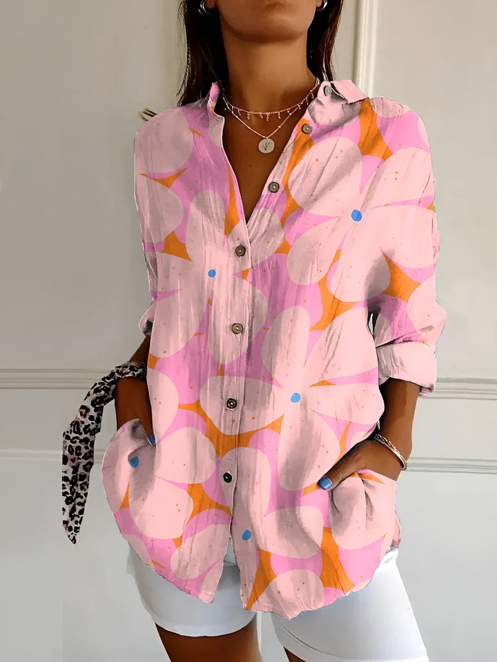 Effortless Floral Print Blouse for Women with Collar Long Sleeve Button Front Relaxed Style