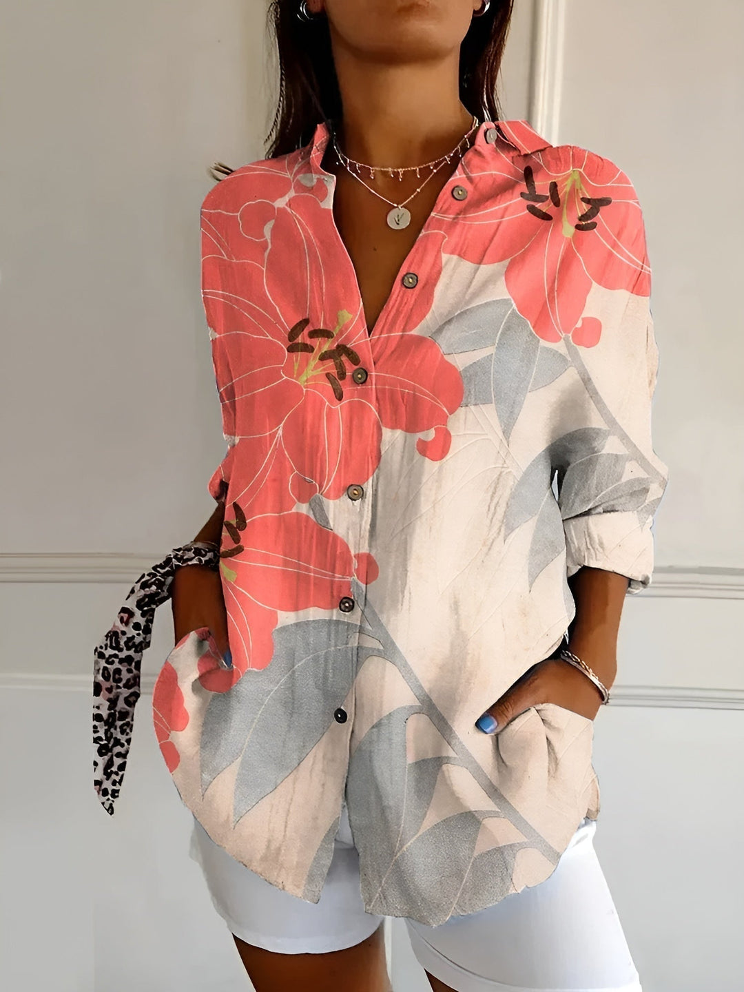 Effortless Floral Print Blouse for Women with Collar Long Sleeve Button Front Relaxed Style