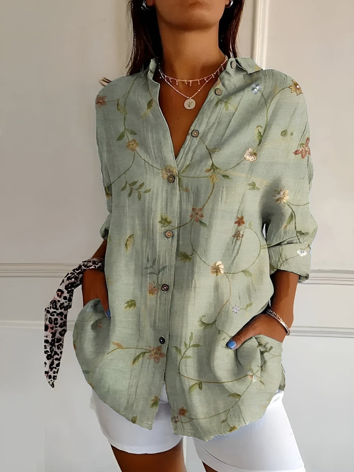 Effortless Floral Print Blouse for Women with Collar Long Sleeve Button Front Relaxed Style