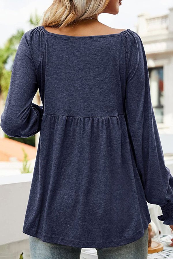 Effortless Knit Babydoll Blouse for Women with V Neck Long Sleeve Smocked Cuff Flowing Style