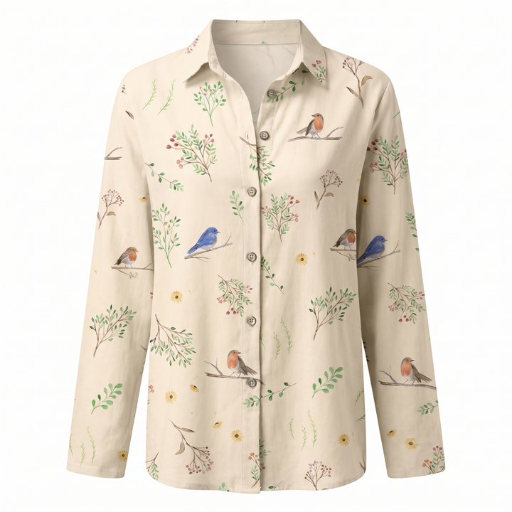 Effortless Floral Print Blouse for Women with Collar Long Sleeve Button Front Relaxed Style