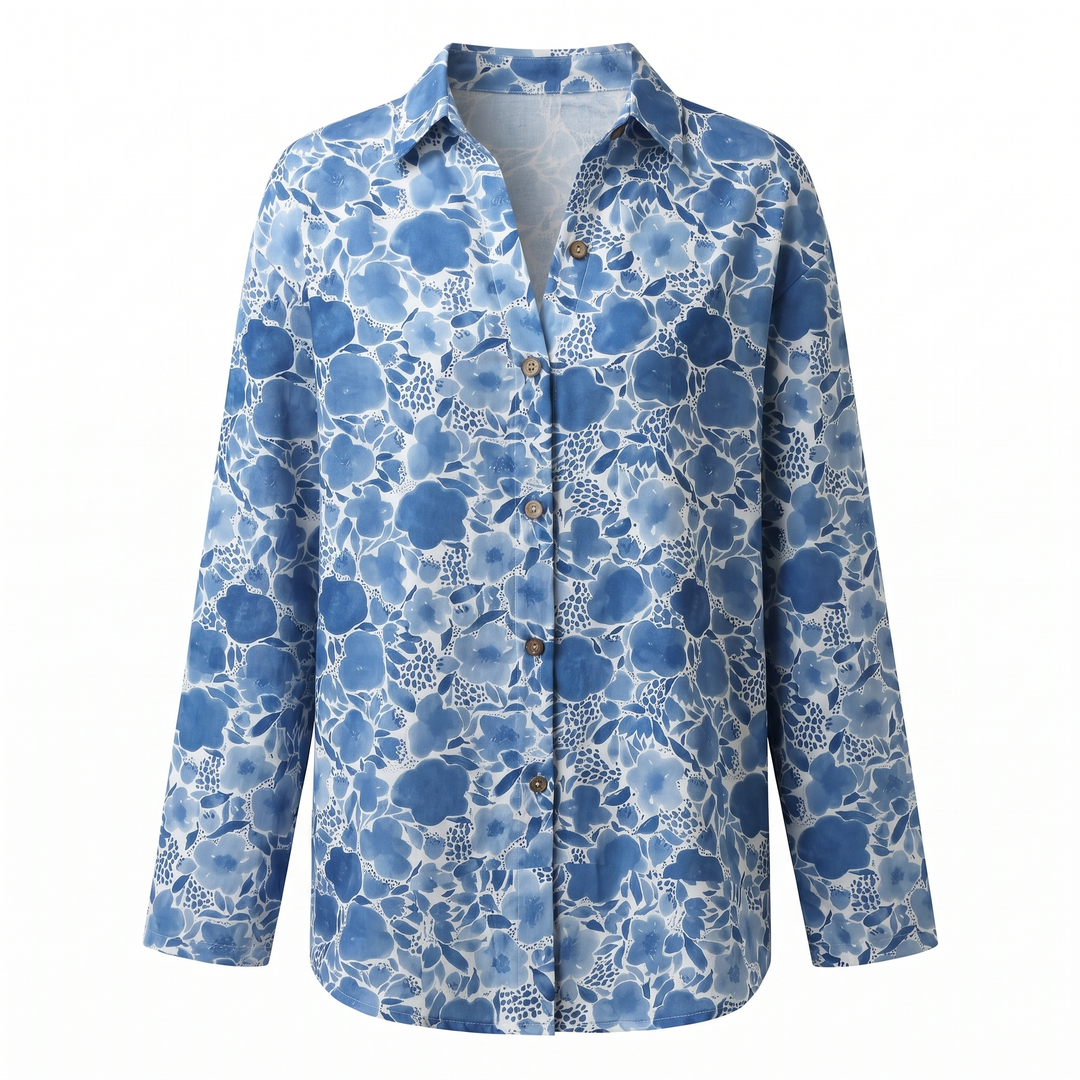 Effortless Floral Print Blouse for Women with Collar Long Sleeve Button Front Relaxed Style