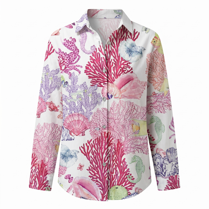 Effortless Floral Print Blouse for Women with Collar Long Sleeve Button Front Relaxed Style