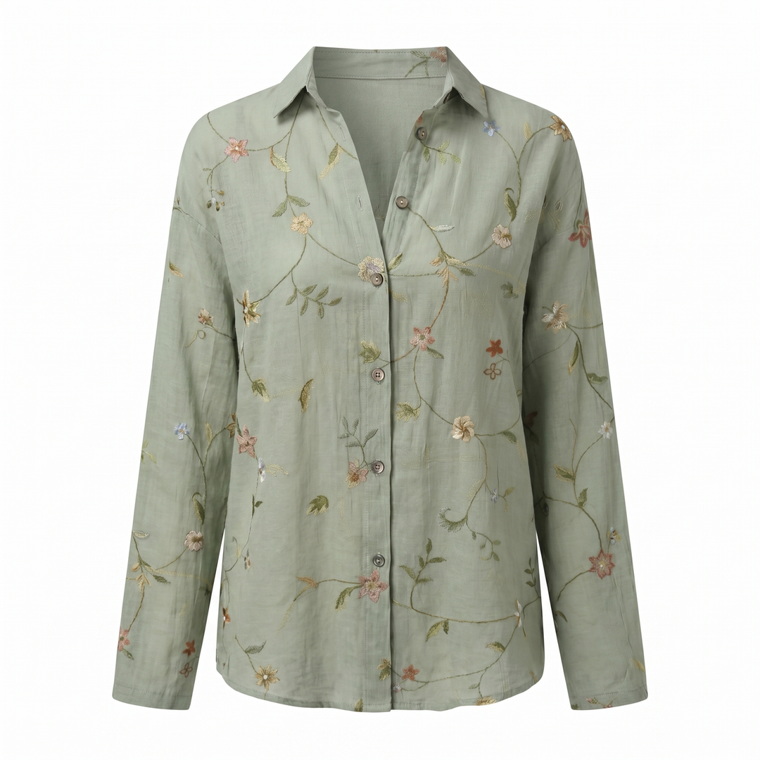 Effortless Floral Print Blouse for Women with Collar Long Sleeve Button Front Relaxed Style