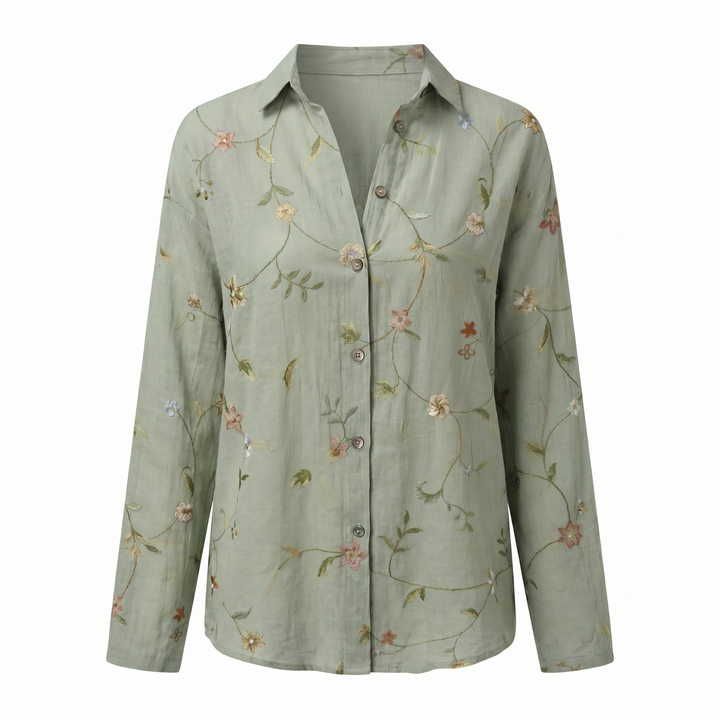 Effortless Floral Print Blouse for Women with Collar Long Sleeve Button Front Relaxed Style