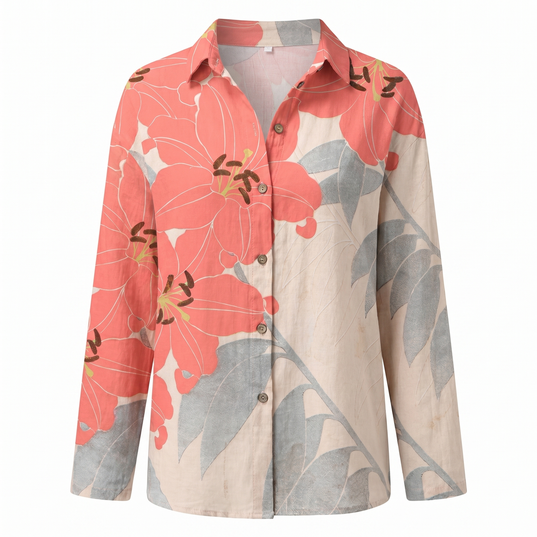 Effortless Floral Print Blouse for Women with Collar Long Sleeve Button Front Relaxed Style