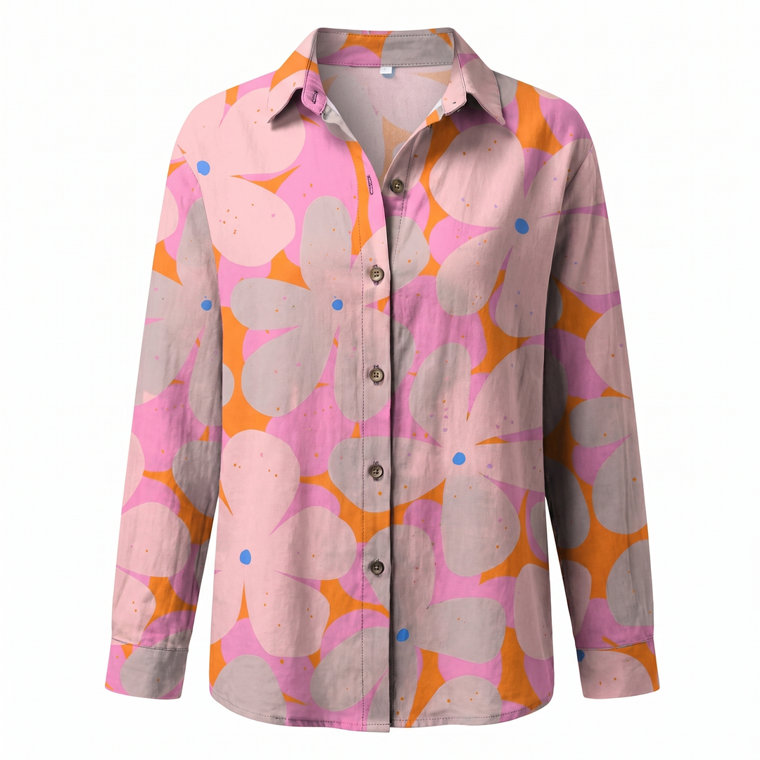 Effortless Floral Print Blouse for Women with Collar Long Sleeve Button Front Relaxed Style