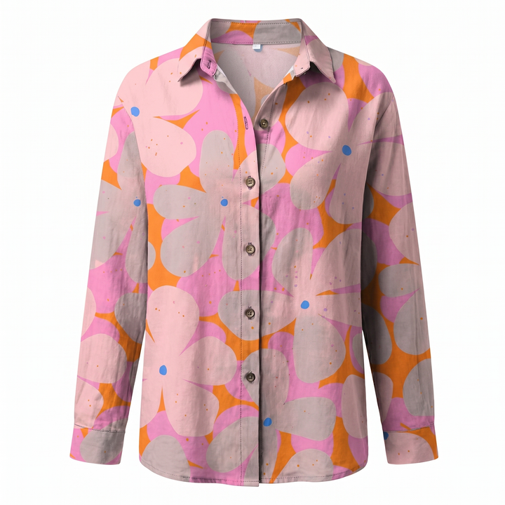 Effortless Floral Print Blouse for Women with Collar Long Sleeve Button Front Relaxed Style