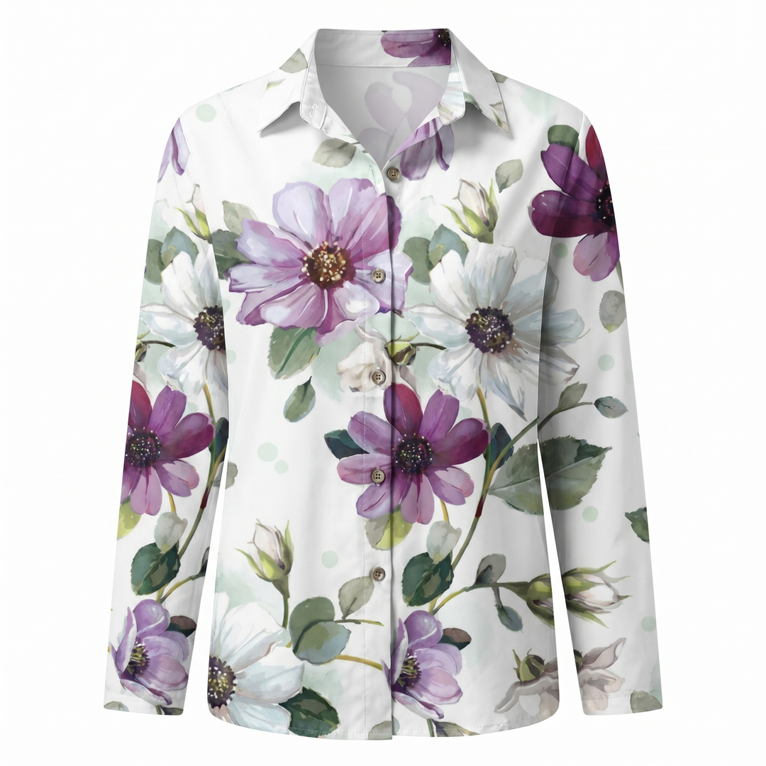 Effortless Floral Print Blouse for Women with Collar Long Sleeve Button Front Relaxed Style