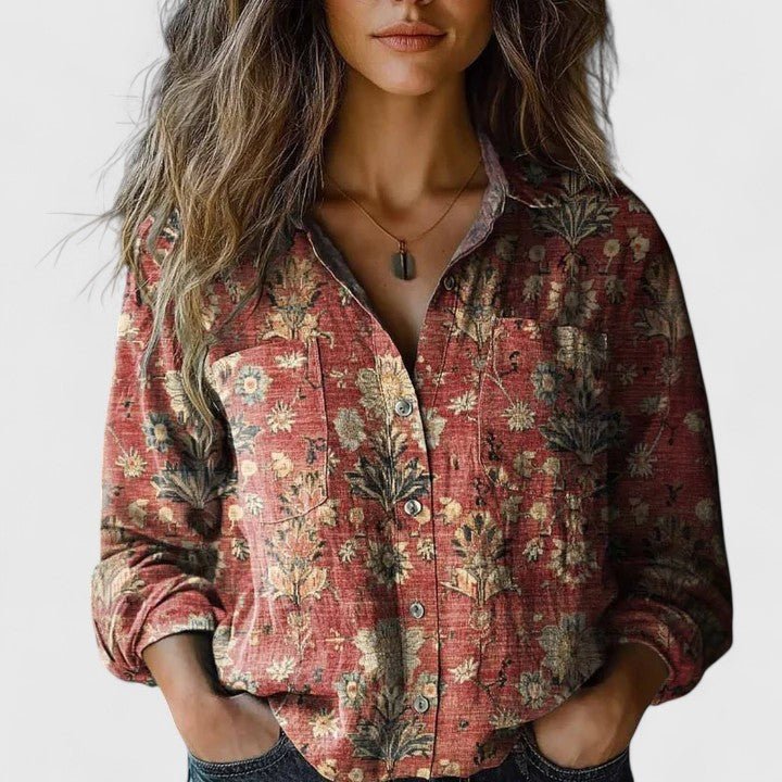 Effortless Paisley Print Blouse for Women with Collar Long Sleeve Button Front Relaxed Bohemian Style