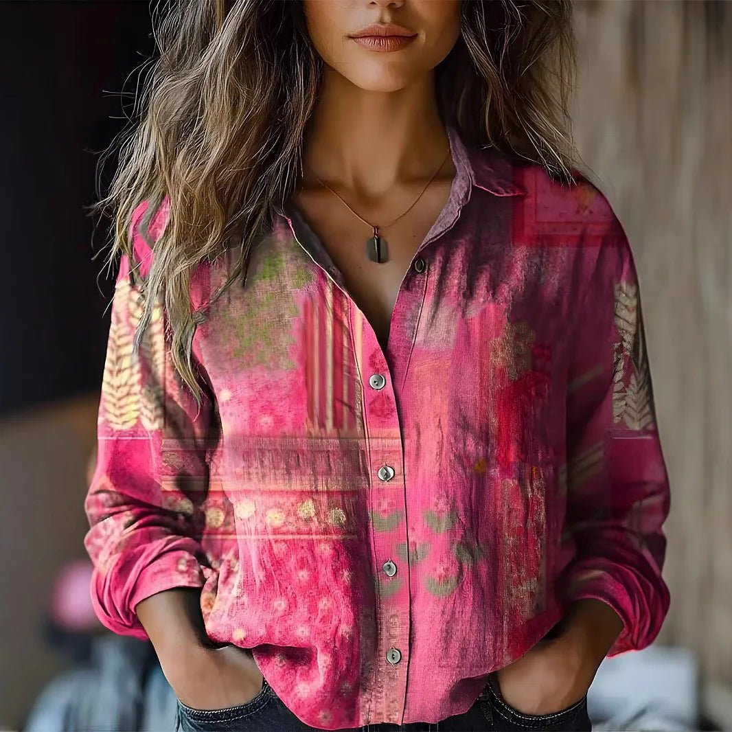 Effortless Paisley Print Blouse for Women with Collar Long Sleeve Button Front Relaxed Bohemian Style