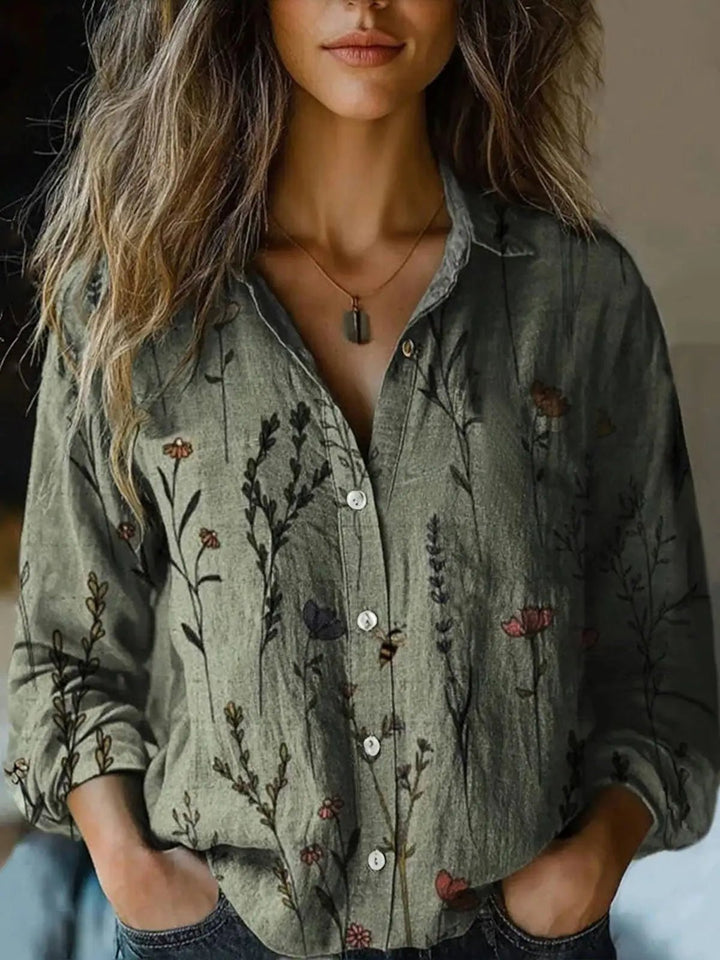 Effortless Paisley Print Blouse for Women with Collar Long Sleeve Button Front Relaxed Bohemian Style