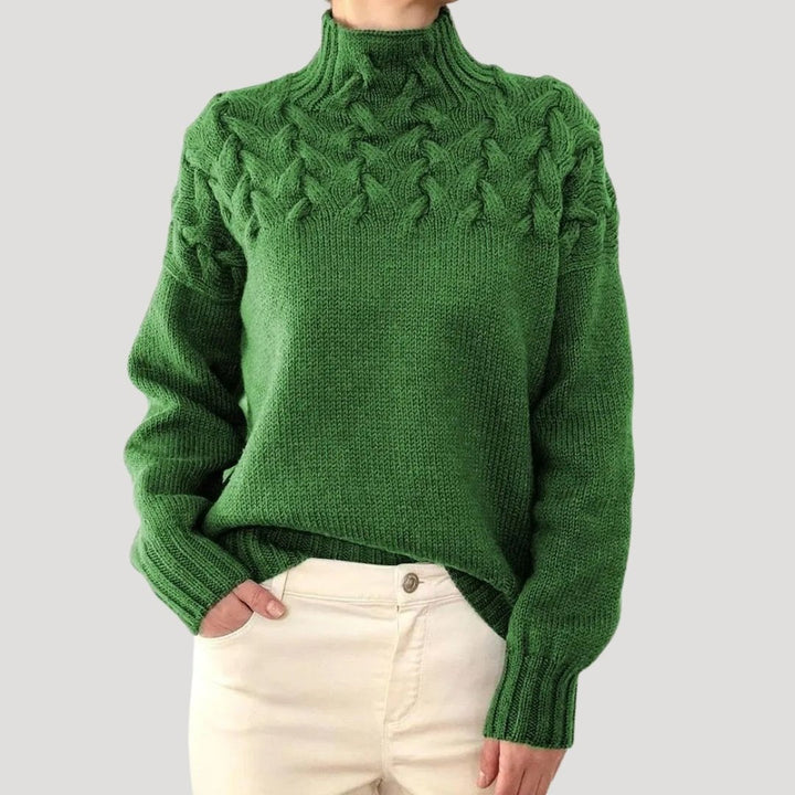 Comfortable Cable Knit Sweater for Women with Mock Neck Long Sleeve Relaxed Oversized Style