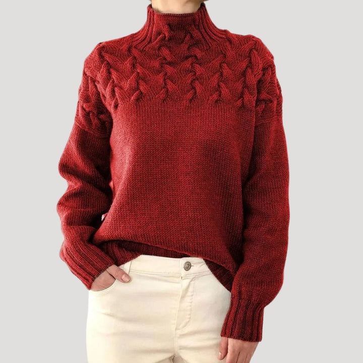 Comfortable Cable Knit Sweater for Women with Mock Neck Long Sleeve Relaxed Oversized Style
