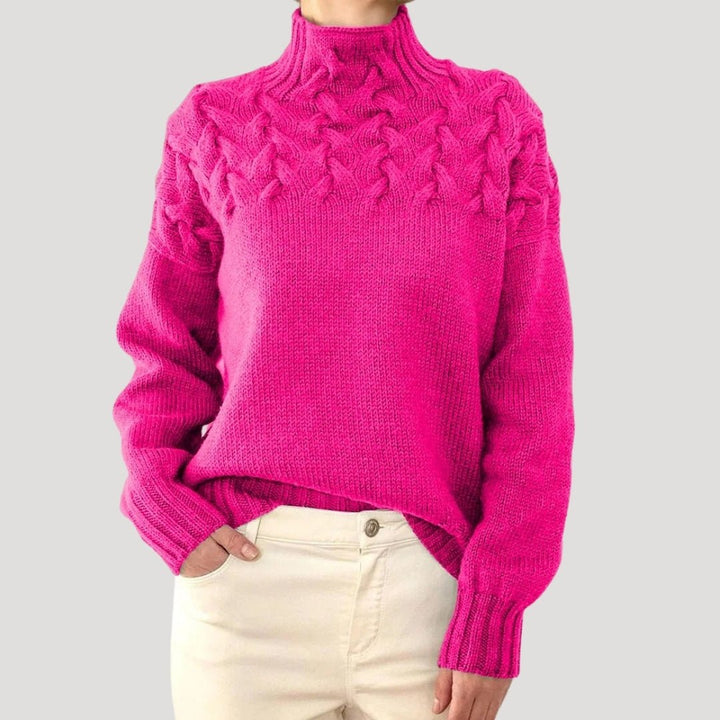 Comfortable Cable Knit Sweater for Women with Mock Neck Long Sleeve Relaxed Oversized Style