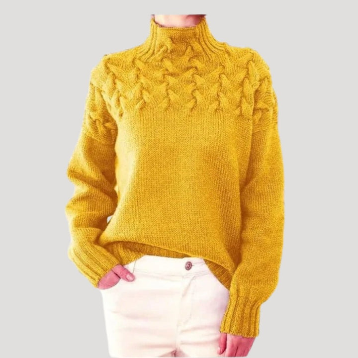 Comfortable Cable Knit Sweater for Women with Mock Neck Long Sleeve Relaxed Oversized Style