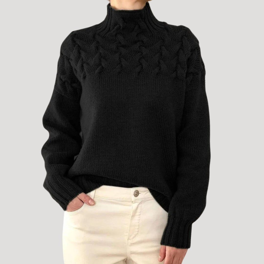 Comfortable Cable Knit Sweater for Women with Mock Neck Long Sleeve Relaxed Oversized Style