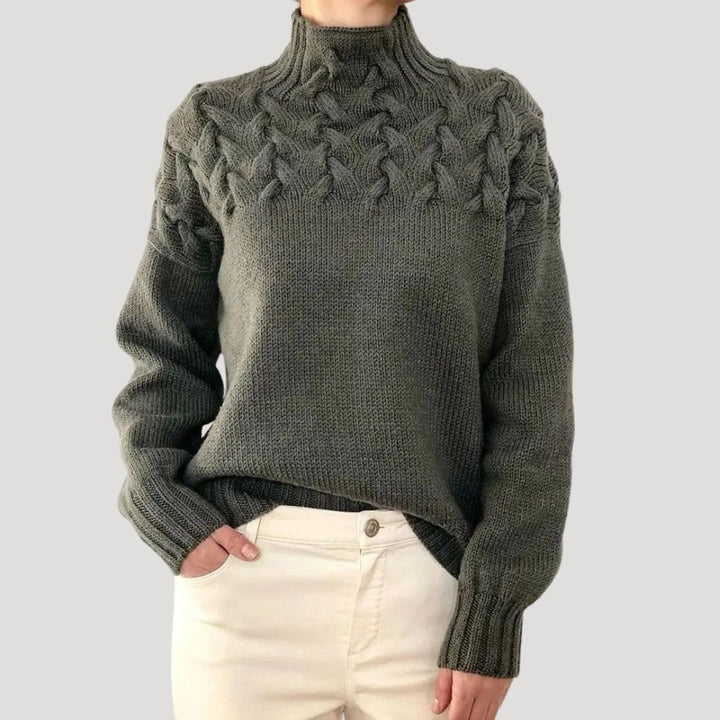 Comfortable Cable Knit Sweater for Women with Mock Neck Long Sleeve Relaxed Oversized Style