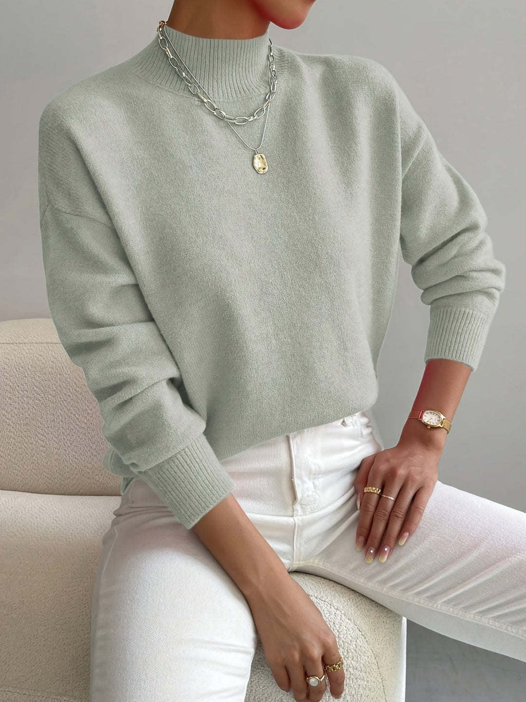 Comfortable Mock Neck Sweater for Women with Long Sleeve Relaxed Oversized Knit Style