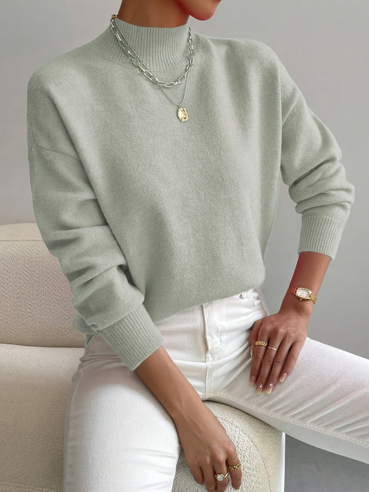 Comfortable Mock Neck Sweater for Women with Long Sleeve Relaxed Oversized Knit Style