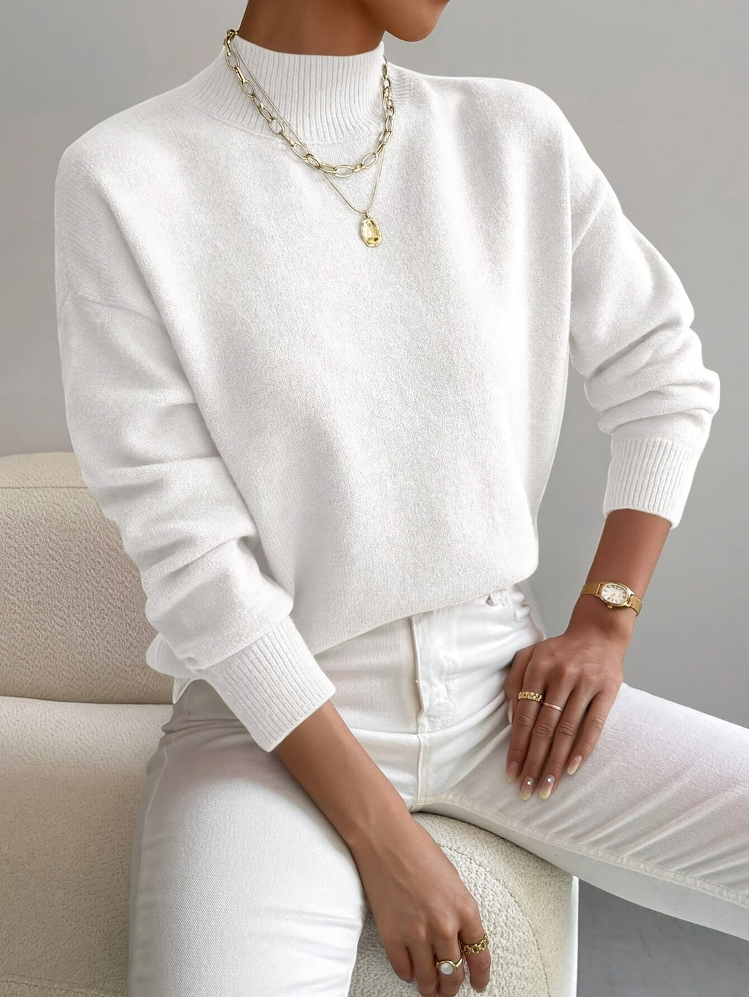 Comfortable Mock Neck Sweater for Women with Long Sleeve Relaxed Oversized Knit Style