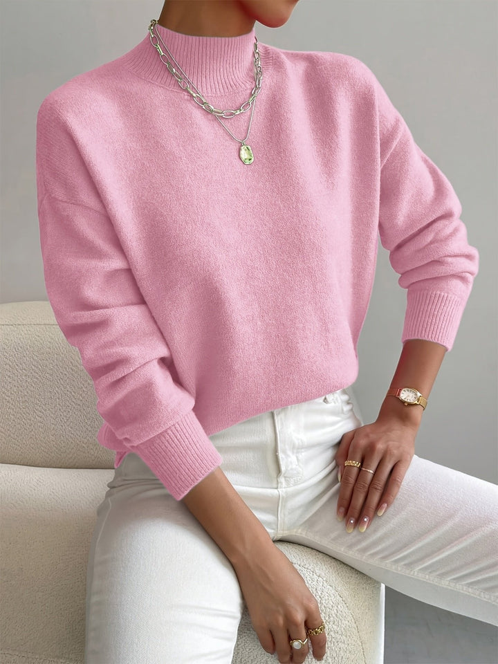 Comfortable Mock Neck Sweater for Women with Long Sleeve Relaxed Oversized Knit Style