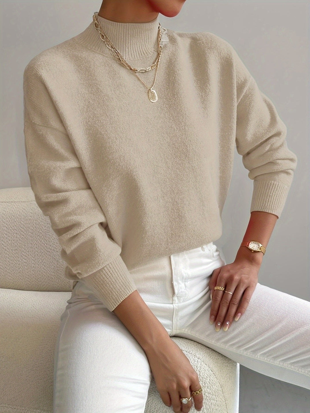 Comfortable Mock Neck Sweater for Women with Long Sleeve Relaxed Oversized Knit Style